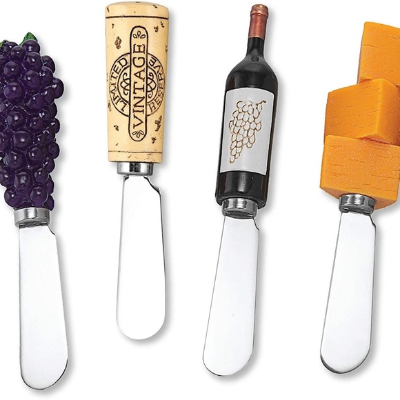 4pcse Red Wine Tasting Hand Painted Handle with Stainless Steel Blade Spreader - Picture 1 of 5